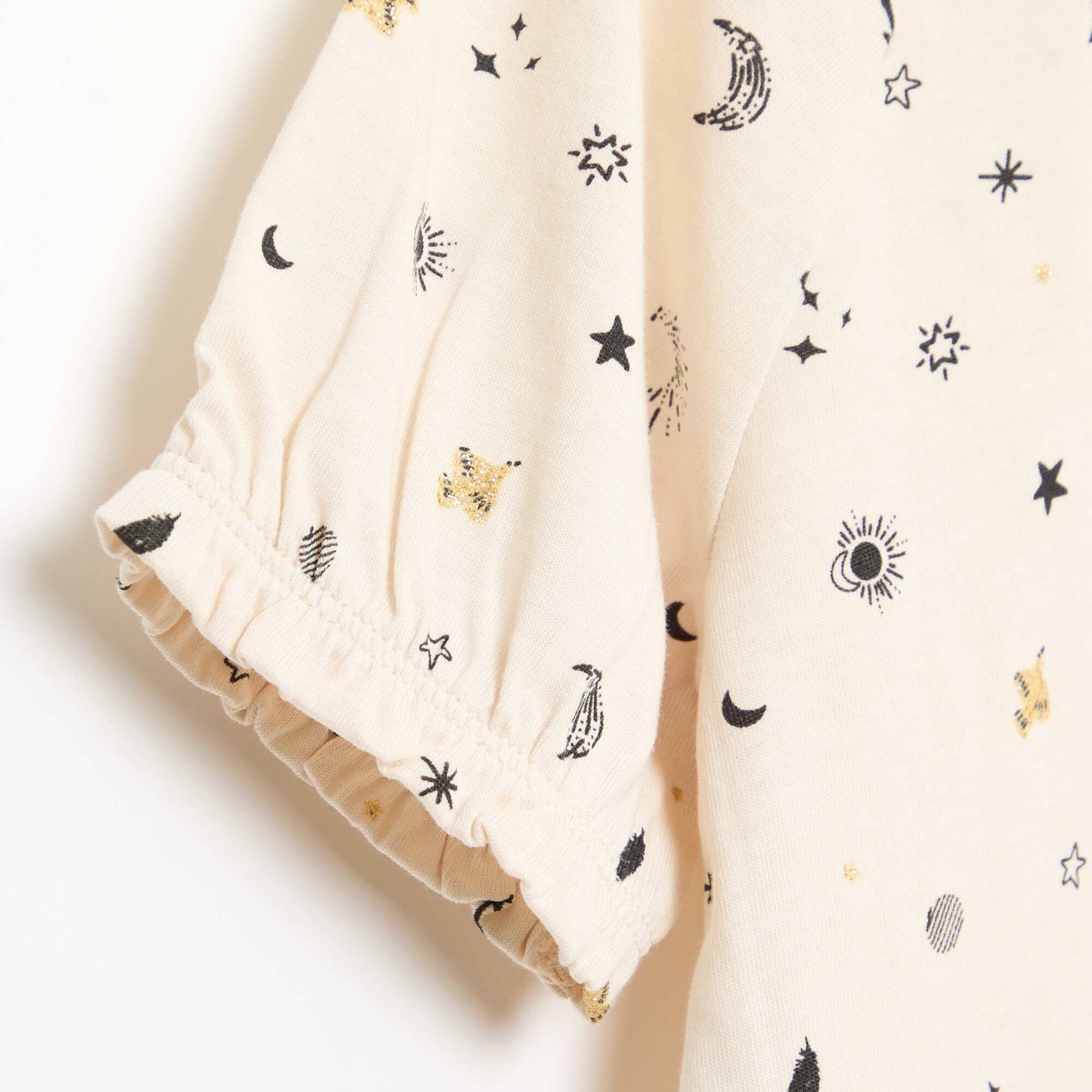 T-shirt à col volanté all-over en coton BEIGE