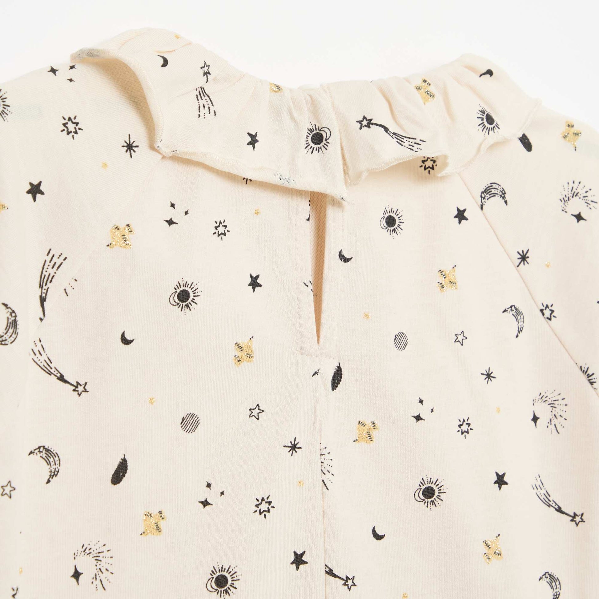 T-shirt à col volanté all-over en coton BEIGE