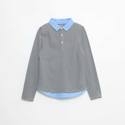 Polo piqué 2 en 1 rayé en coton BLANC
