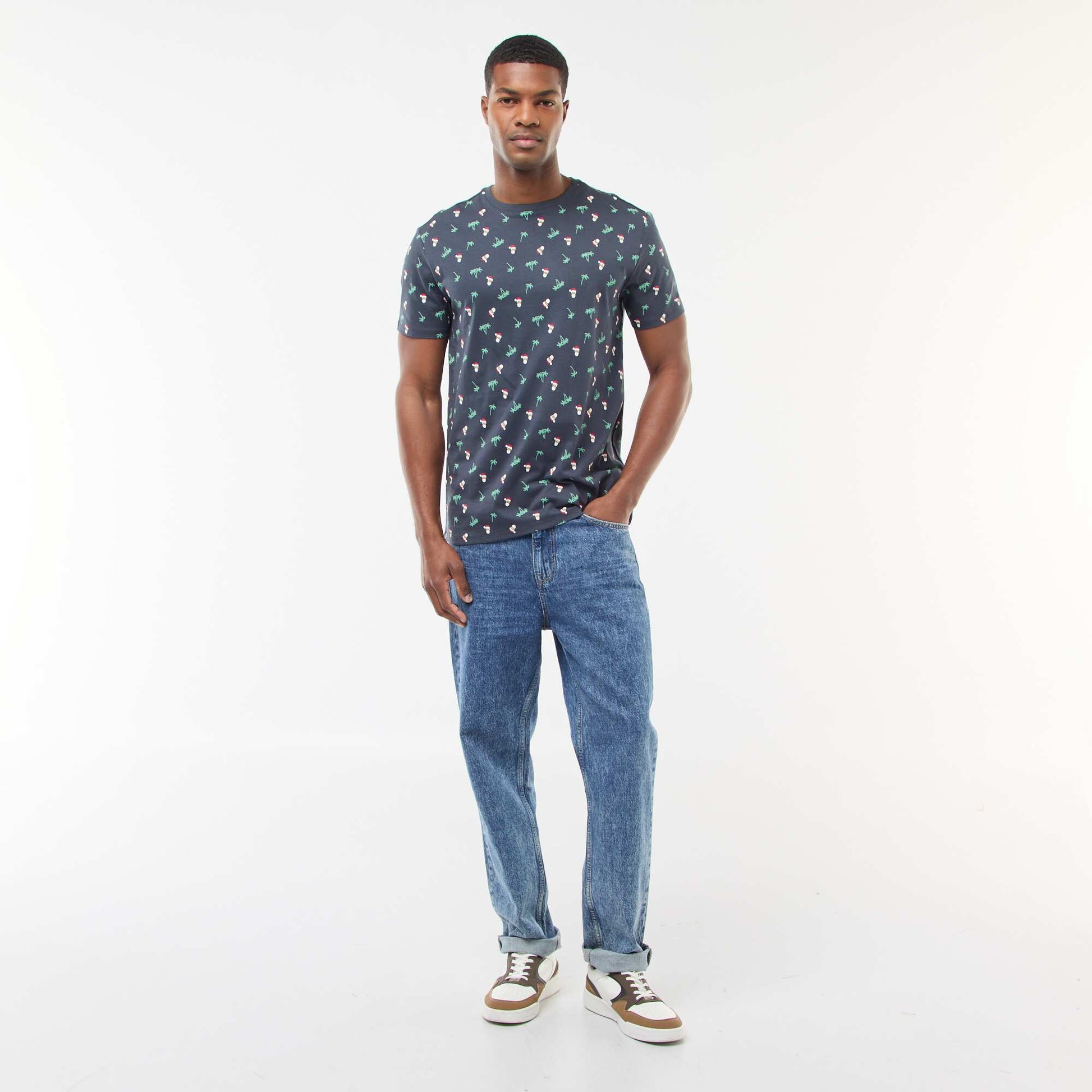 T-shirt 'Noël' manches courtes imprimé BLEU