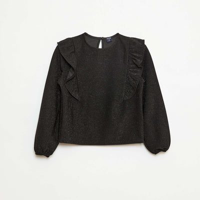 T-shirt brillant manches longues NOIR