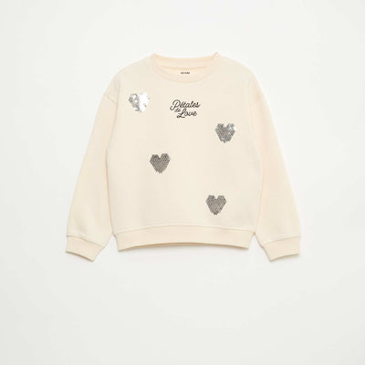 Sweat en molleton avec animation strass BLANC