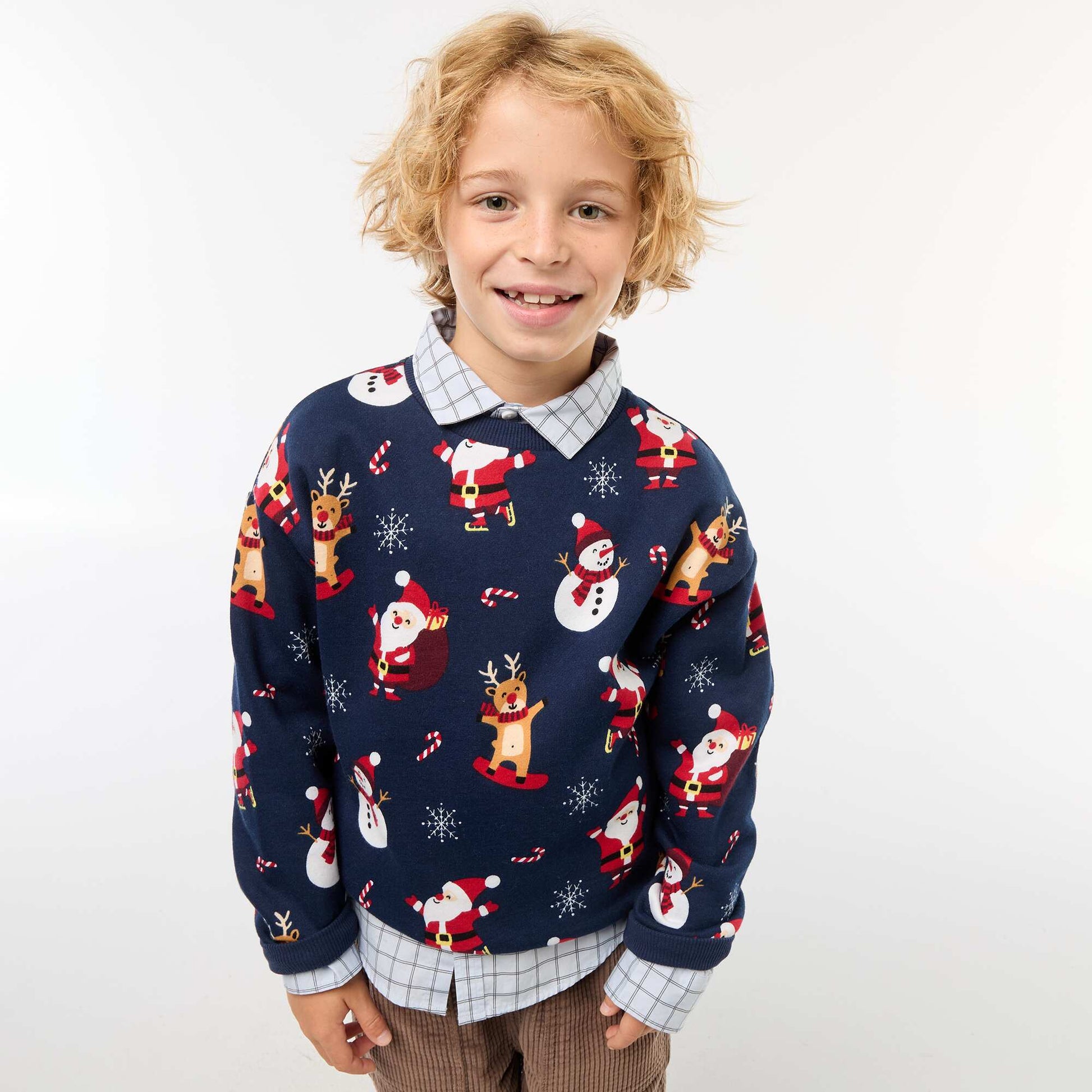 Sweat en molleton imprimé Noël BLEU