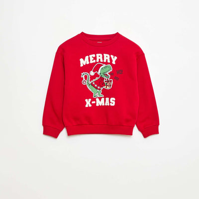 Sweat en molleton imprimé Noël ROUGE