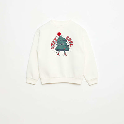 Sweat en molleton imprimé Noël BLANC