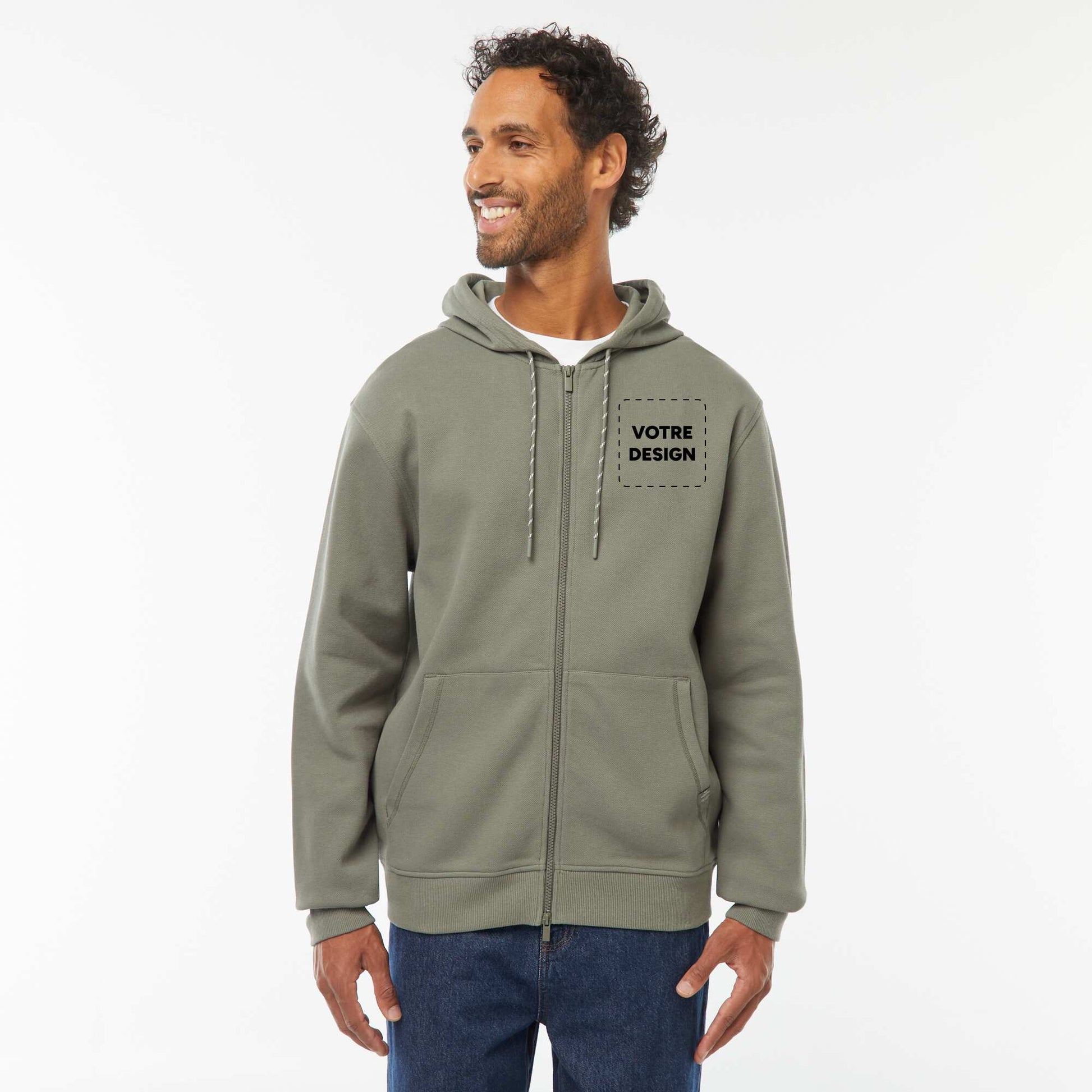 Sweat zippé molleton 385 Gr KAKI