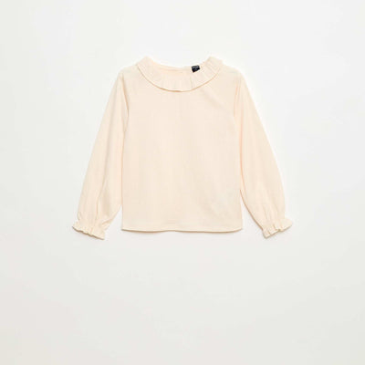 T-shirt à collerette en maille gaufrée à paillette BLANC