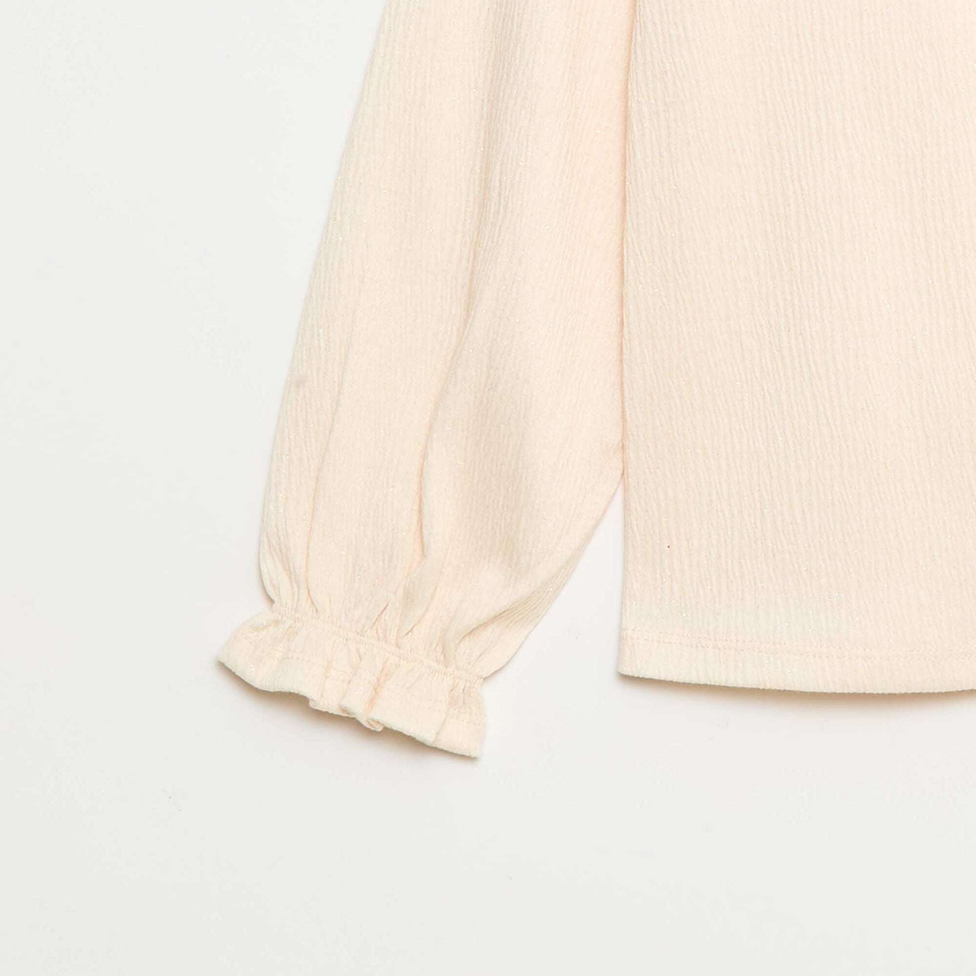 T-shirt à collerette en maille gaufrée à paillette BLANC