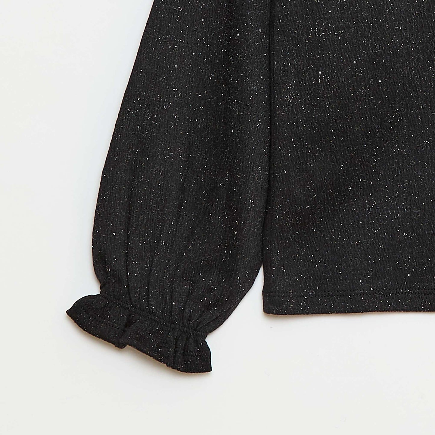 T-shirt à collerette en maille gaufrée à paillette NOIR