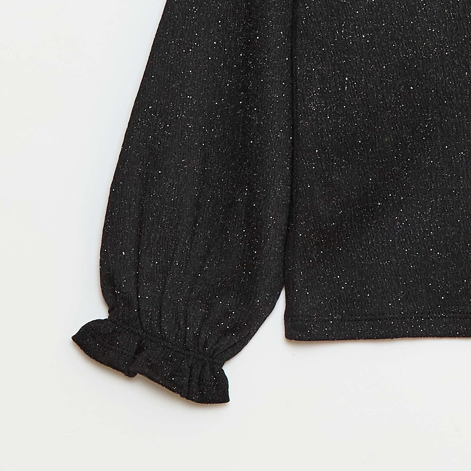 T-shirt à collerette en maille gaufrée à paillette NOIR