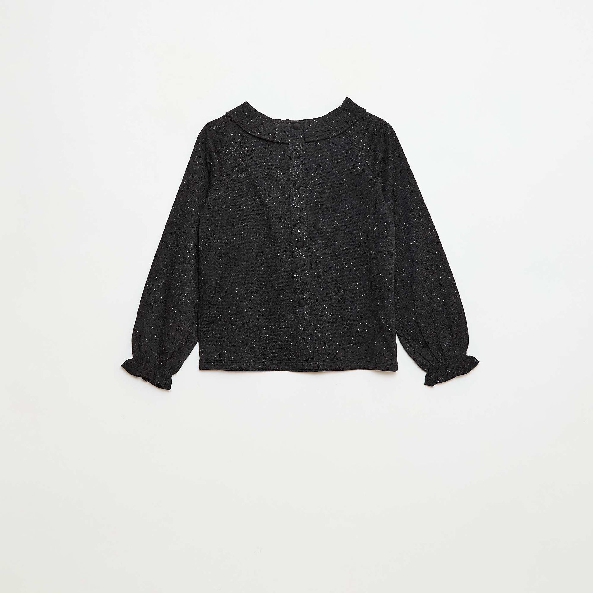 T-shirt à collerette en maille gaufrée à paillette NOIR