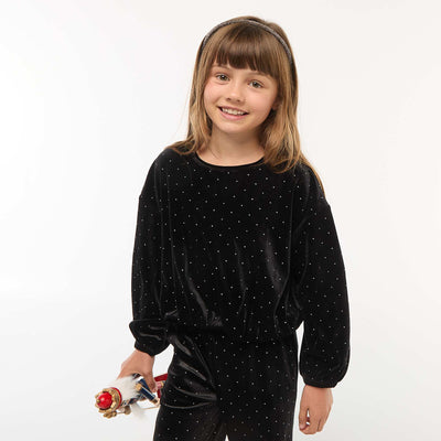 T-shirt en maille doudou avec strass NOIR