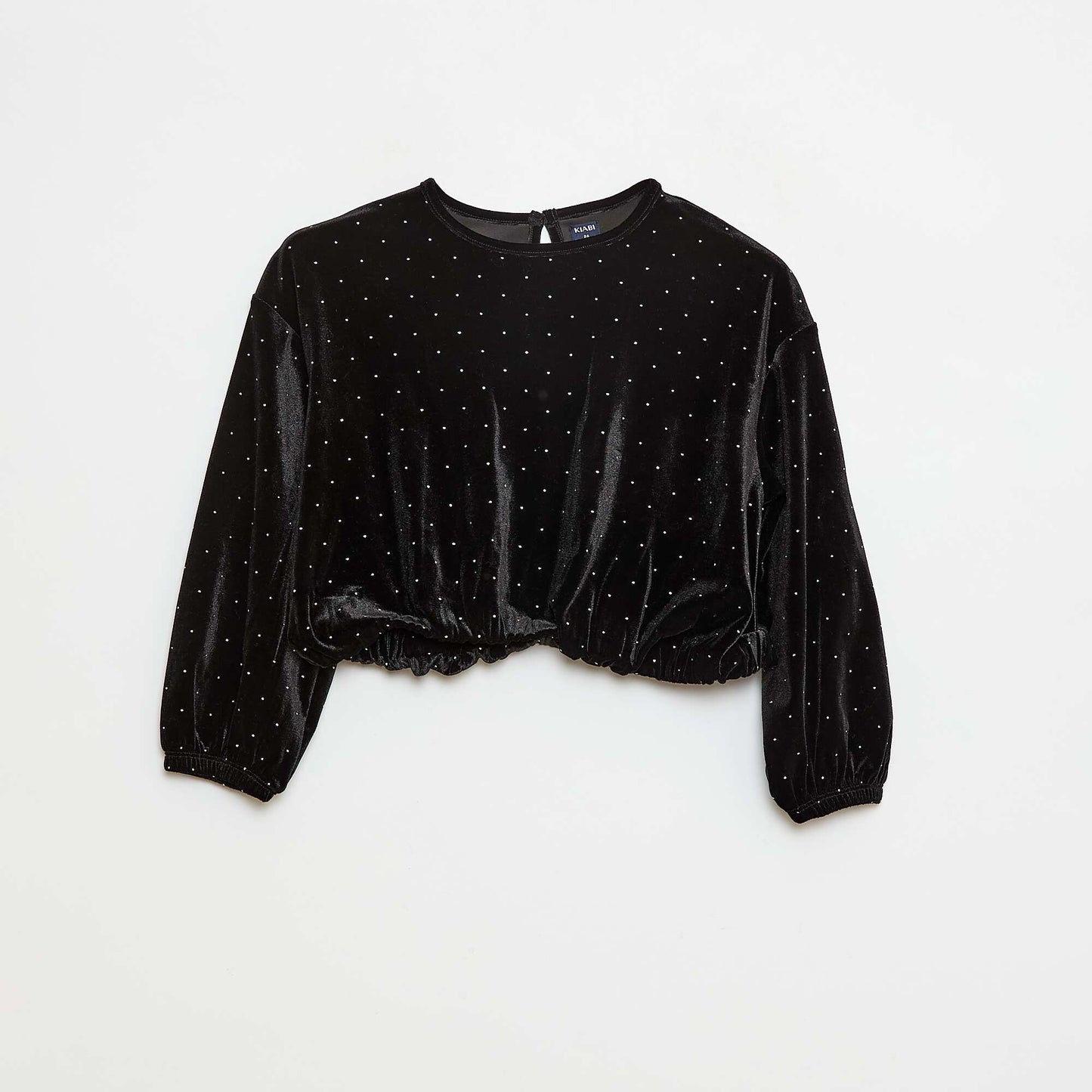 T-shirt en maille doudou avec strass NOIR