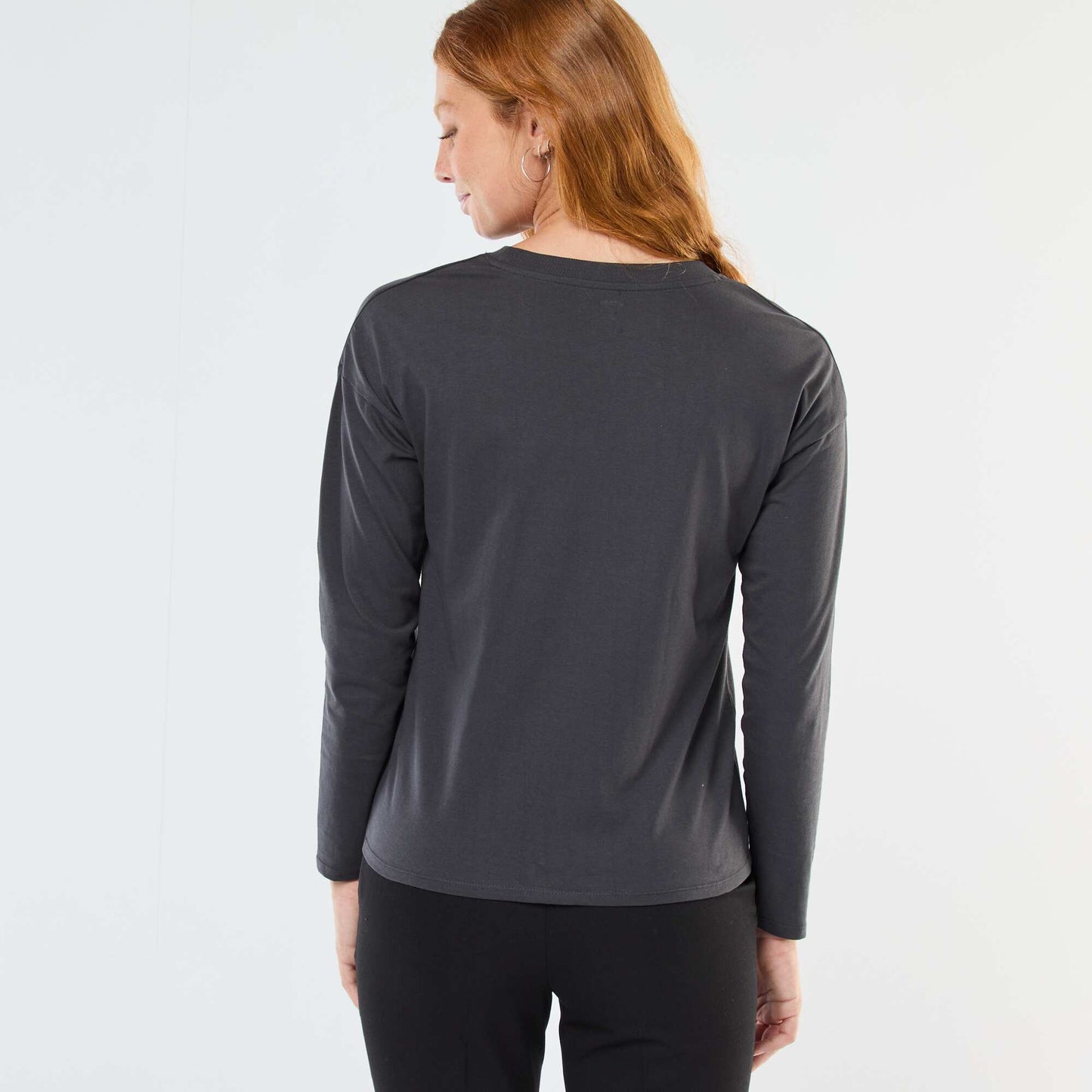 T-shirt à manches longue et col rond GRIS