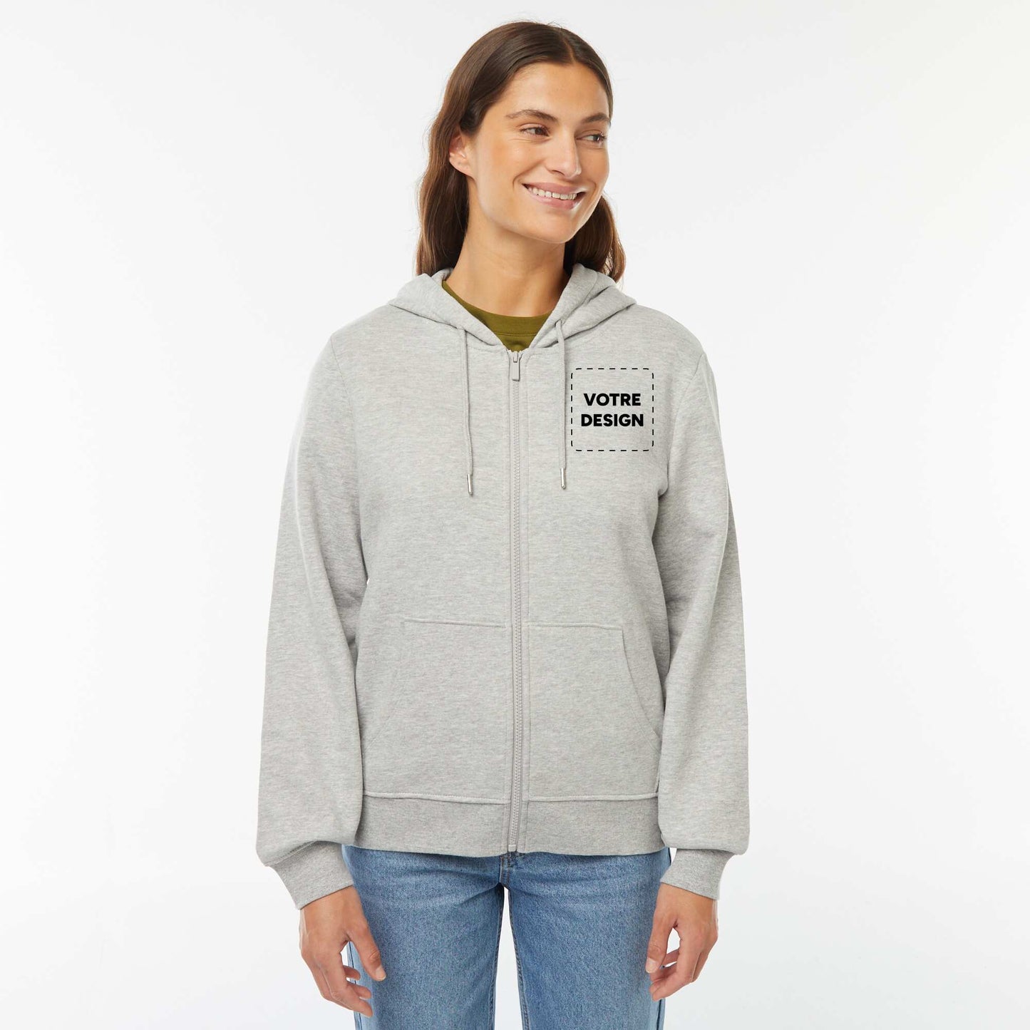 Sweat zippé capuche molleton 260 Gr GRIS