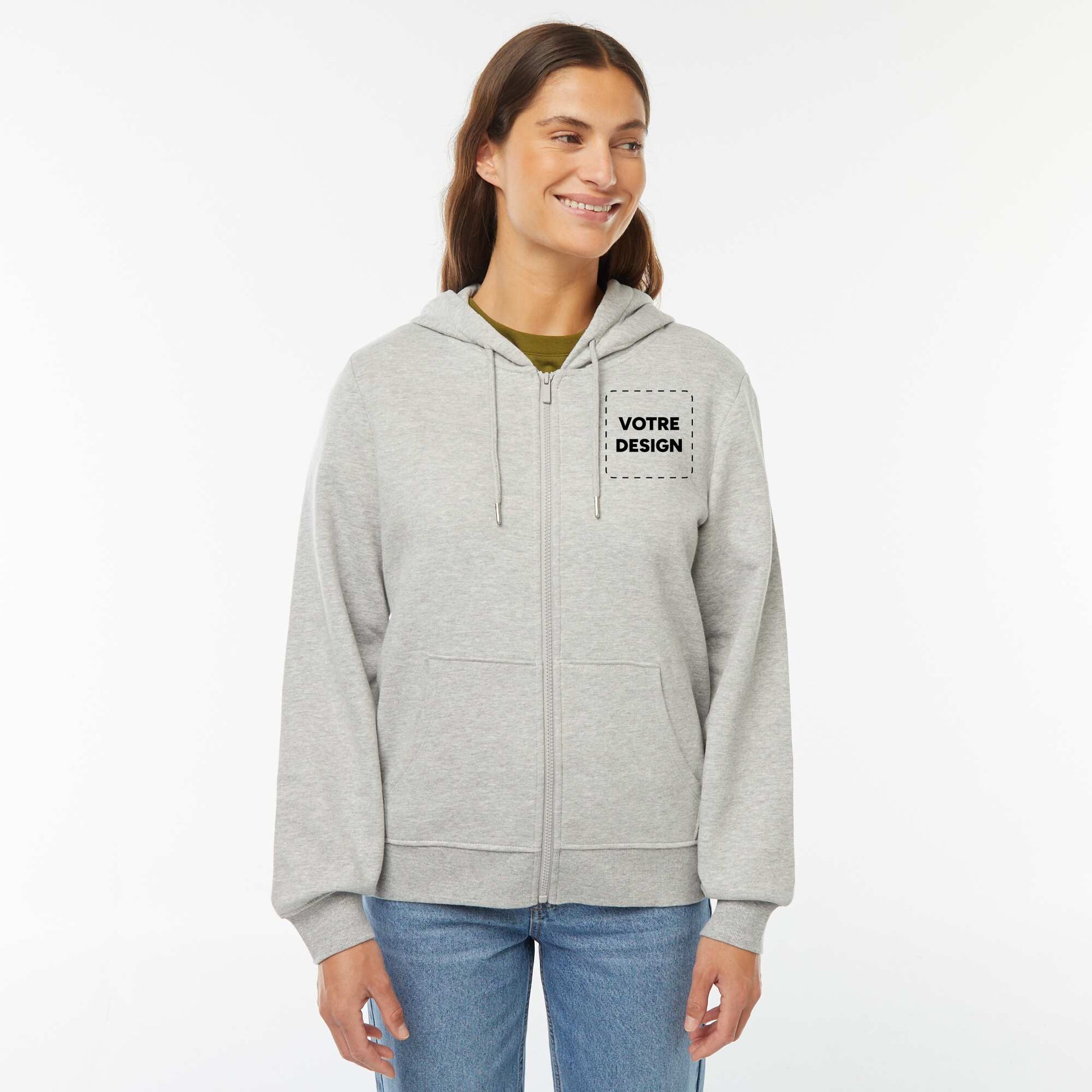 Sweat zippé capuche molleton 260 Gr GRIS