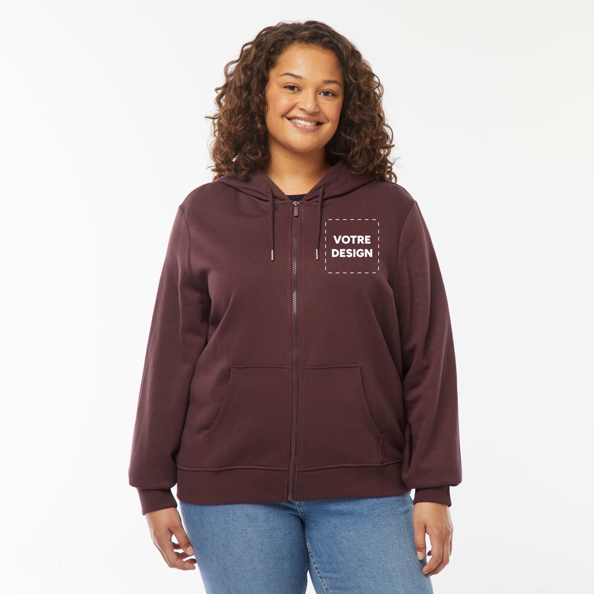 Sweat zippé capuche molleton 260 Gr BORDEAUX