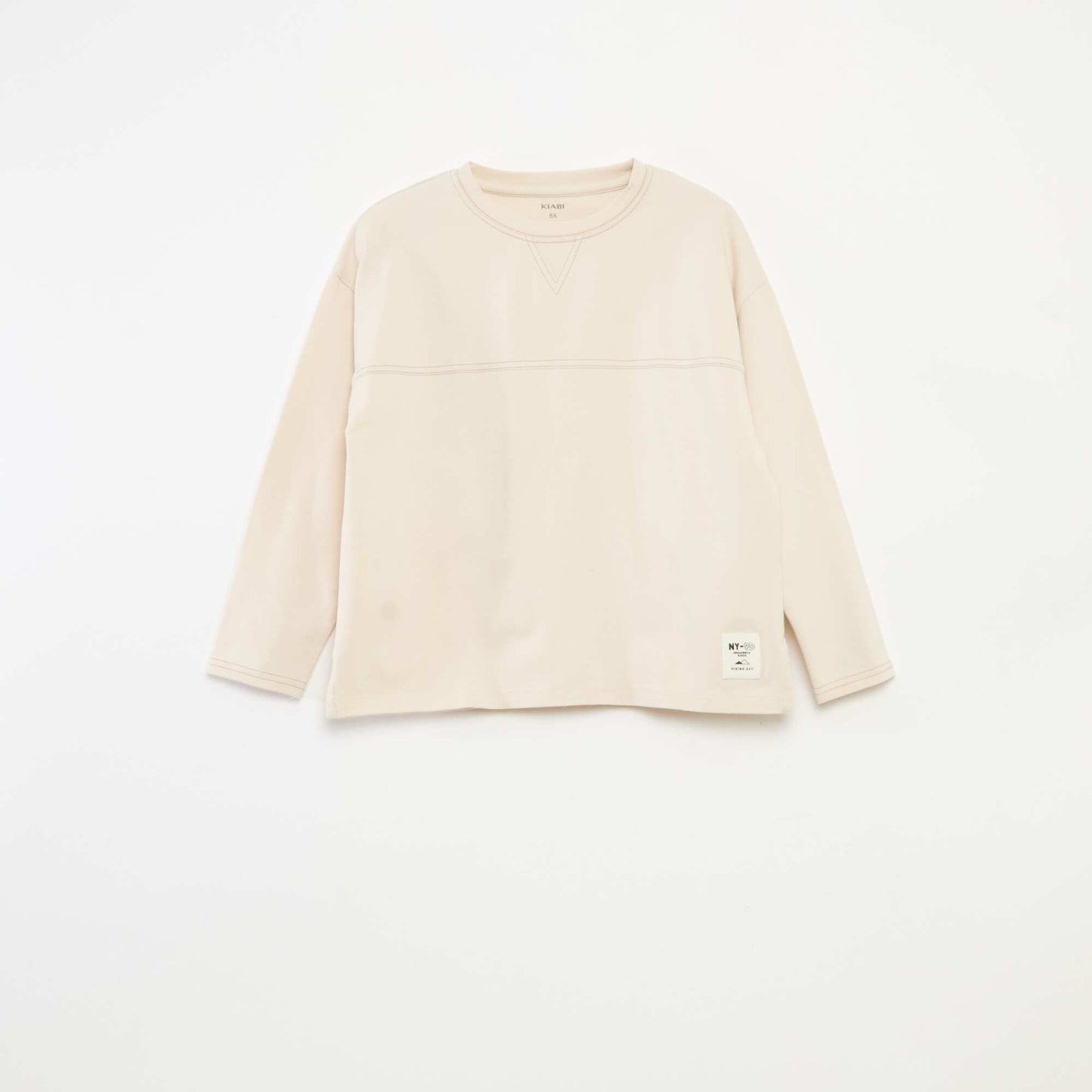 T-shirt à manches longues col rond BEIGE