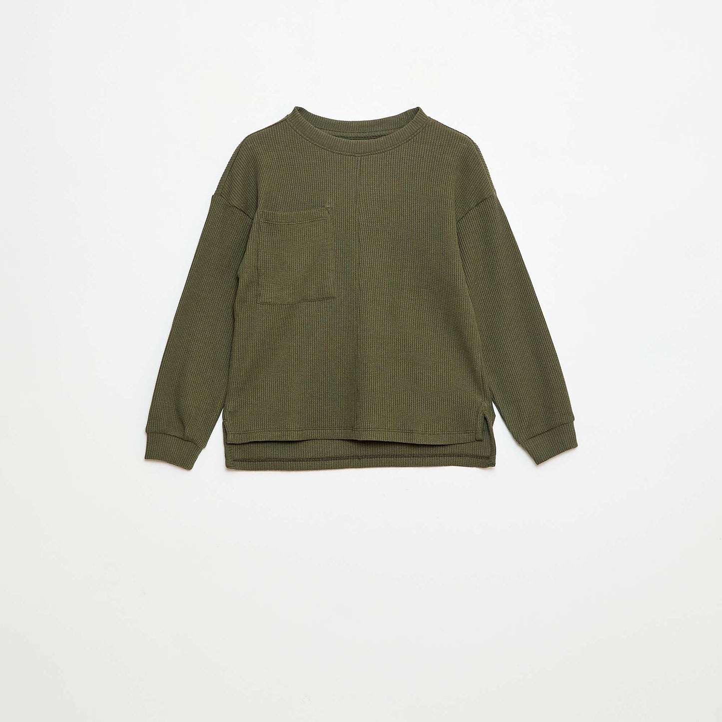 T-shirt loose gaufré en coton uni KAKI
