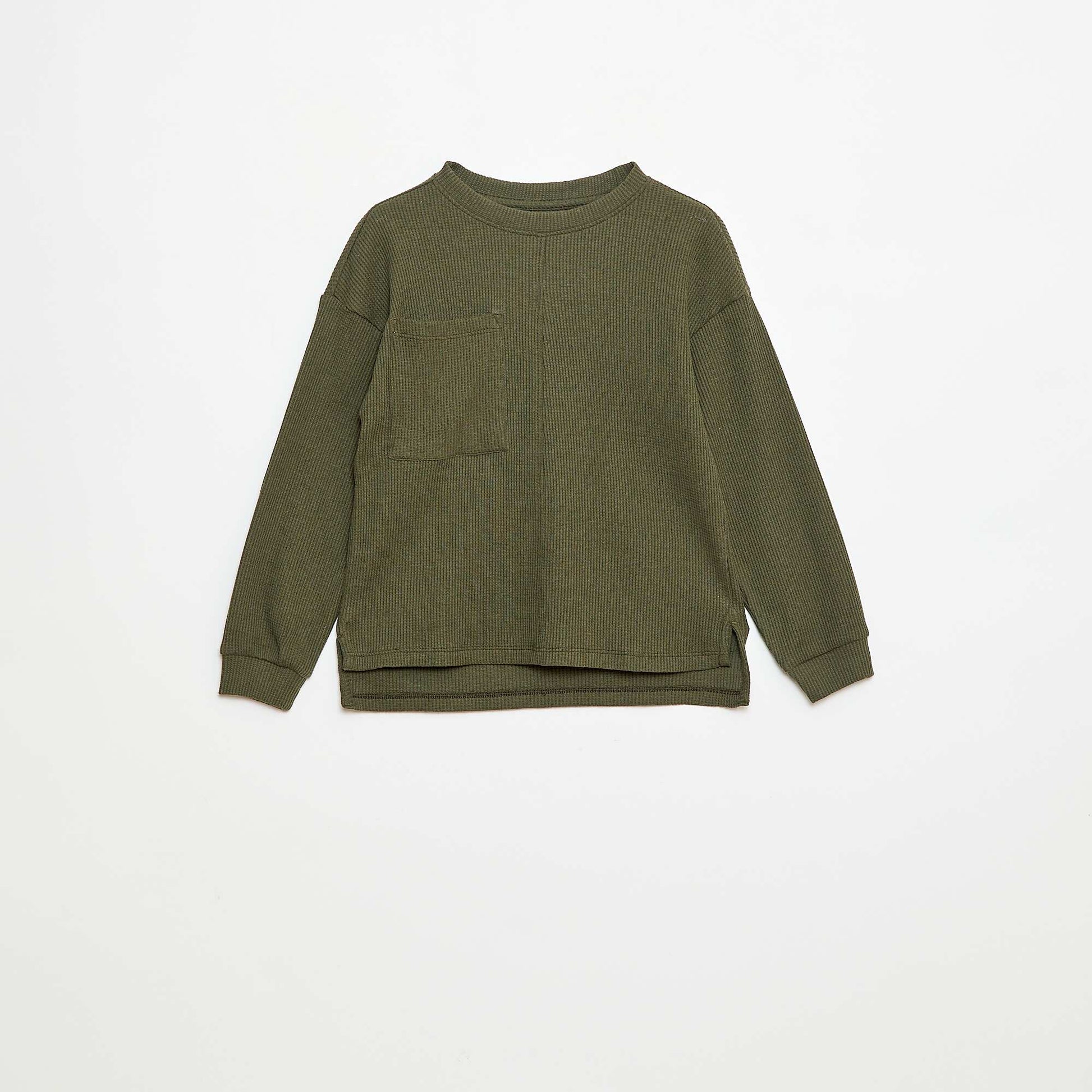 T-shirt loose gaufré en coton uni KAKI