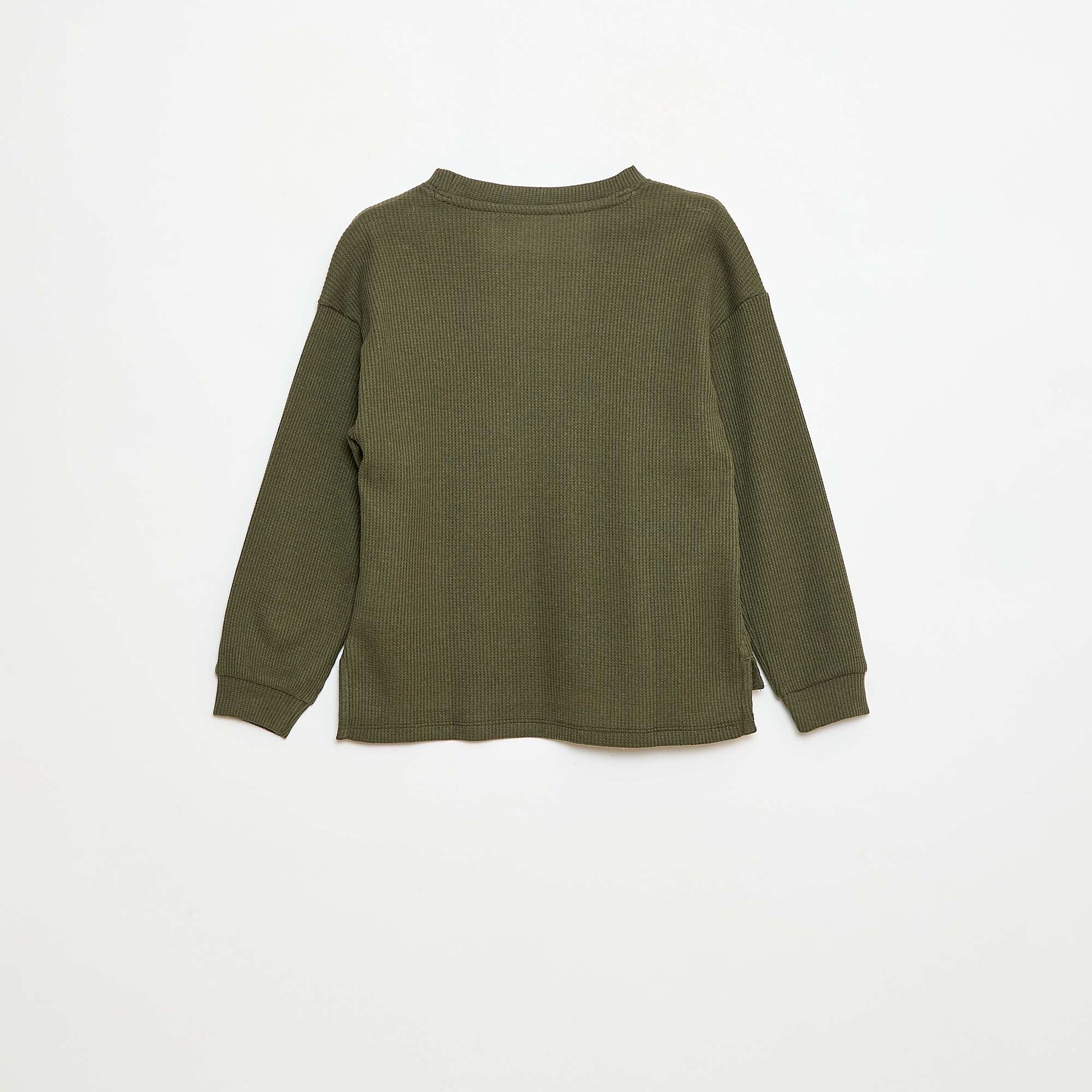 T-shirt loose gaufré en coton uni KAKI