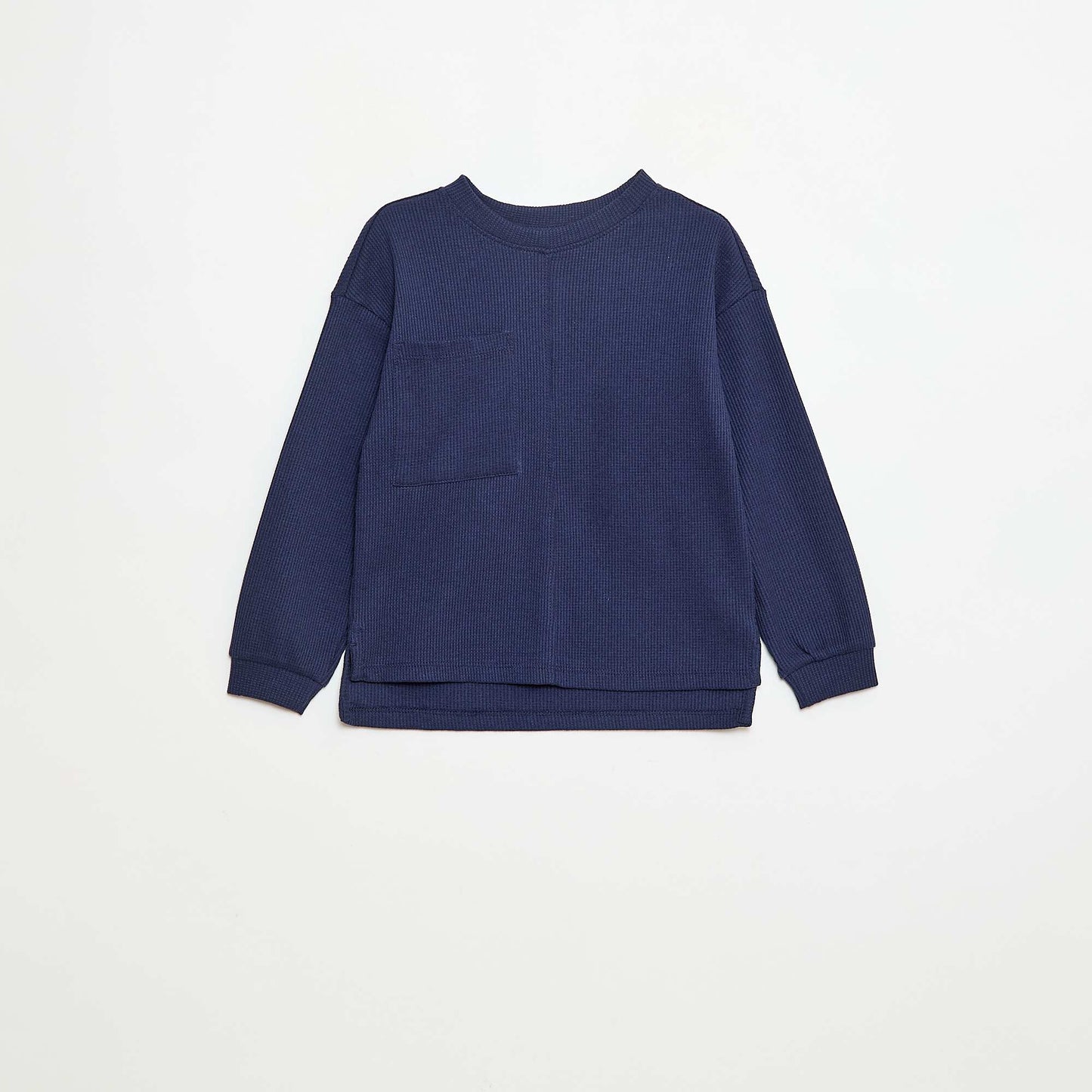 T-shirt loose gaufré en coton uni BLEU