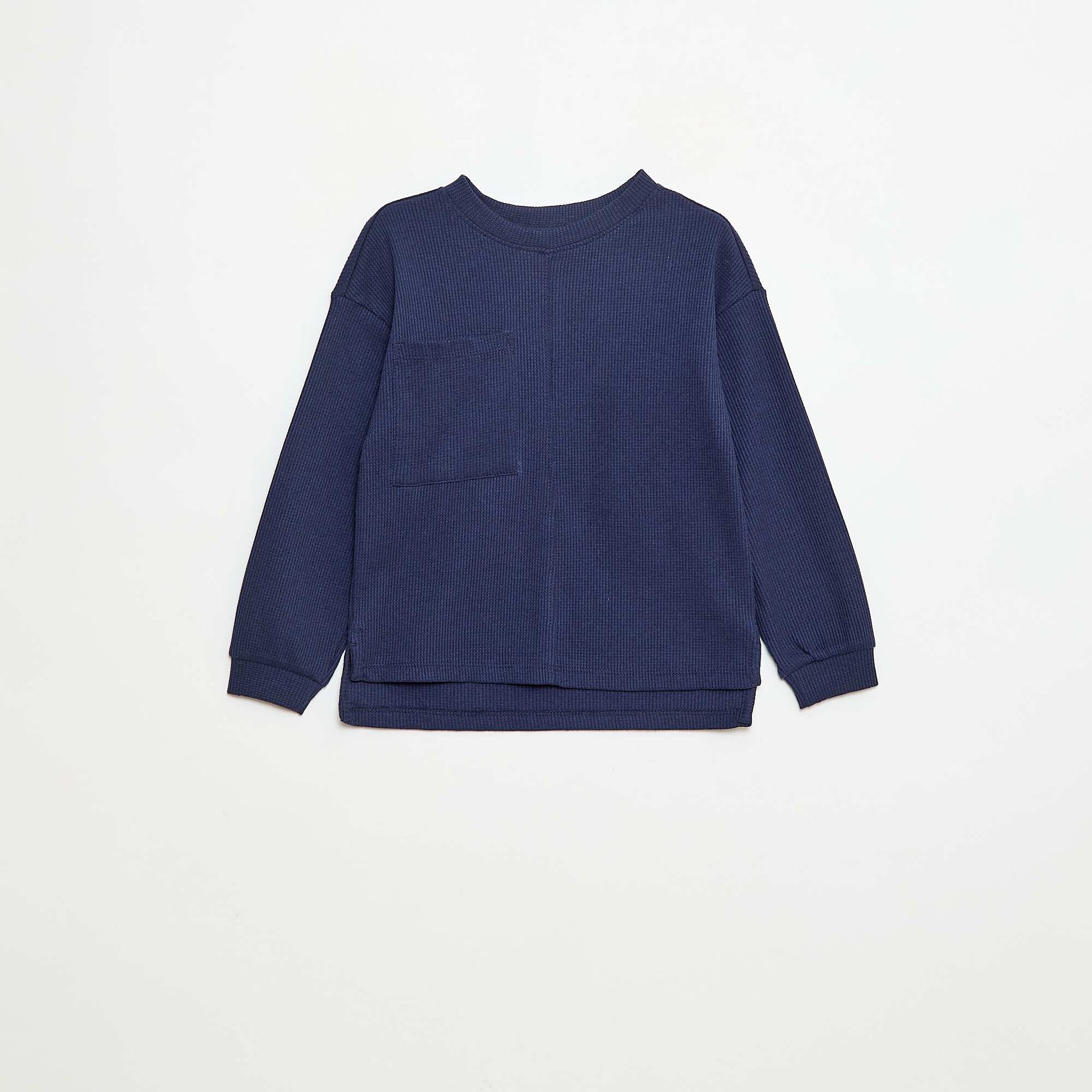 T-shirt loose gaufré en coton uni BLEU