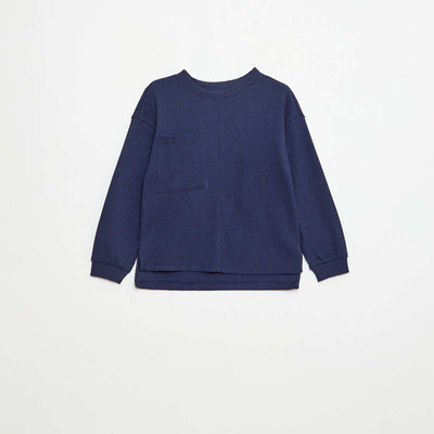 T-shirt loose gaufré en coton uni BLEU
