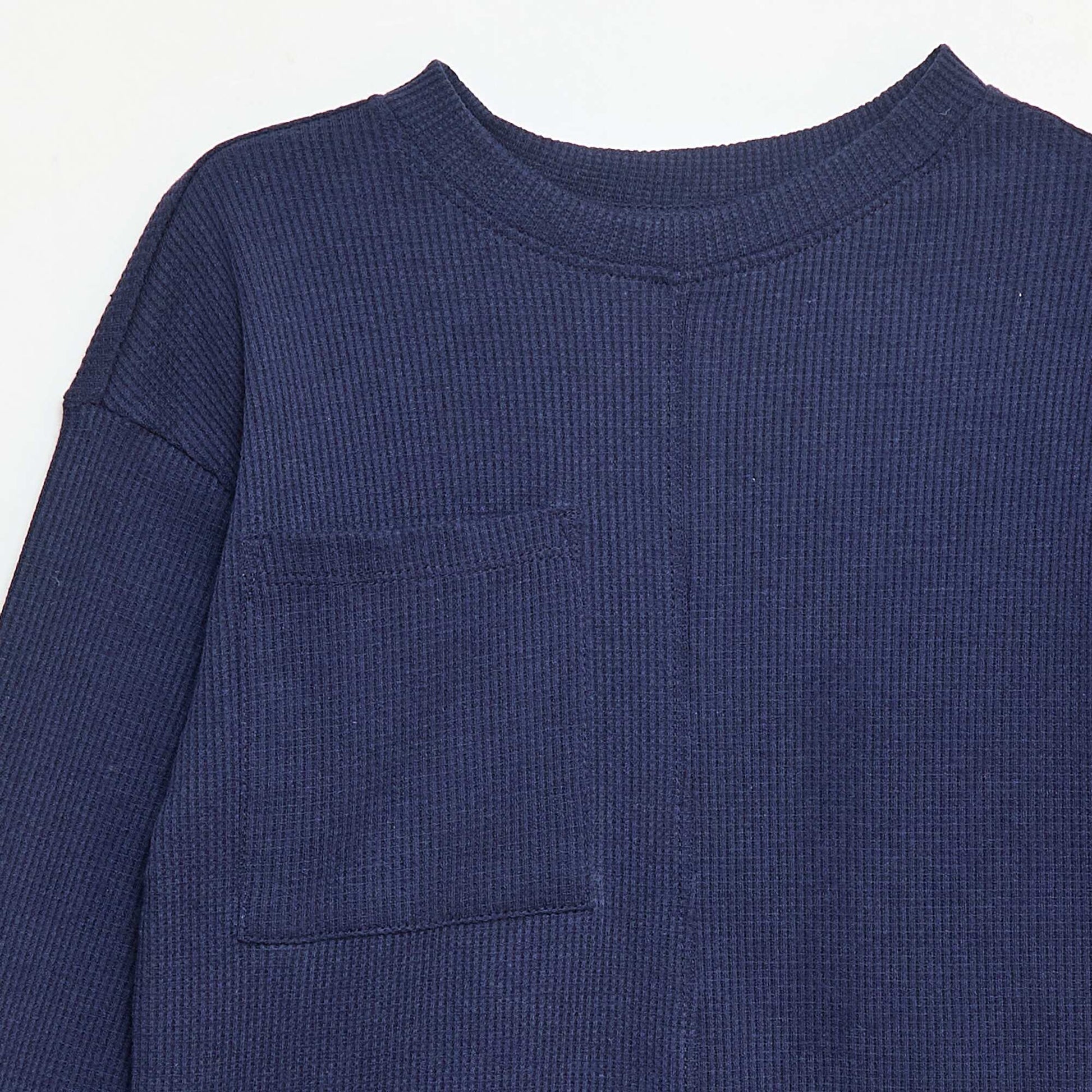 T-shirt loose gaufré en coton uni BLEU