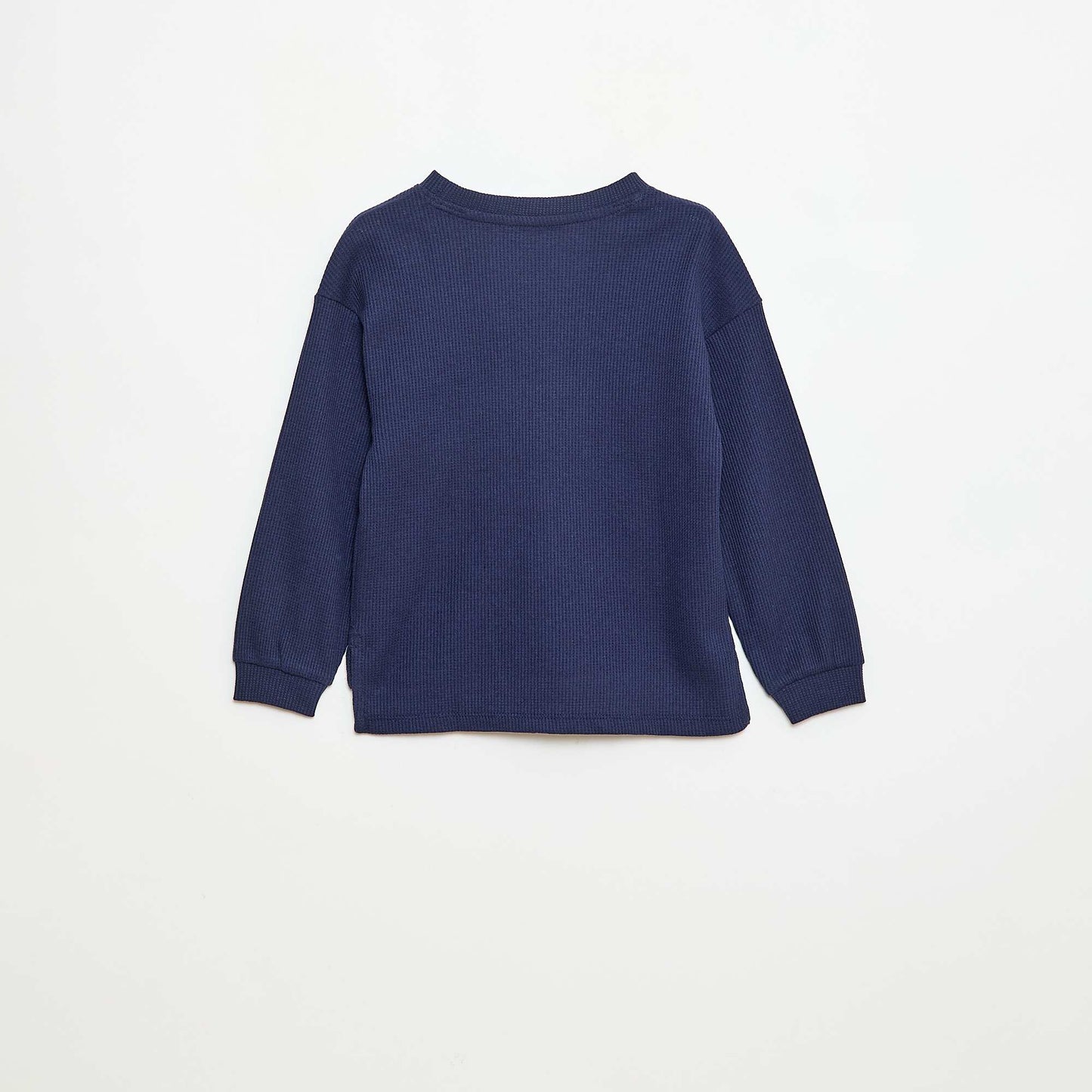 T-shirt loose gaufré en coton uni BLEU