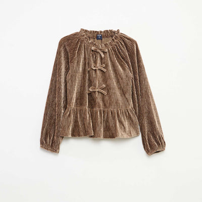 T-shirt de fête texturé avec nœud uni BEIGE