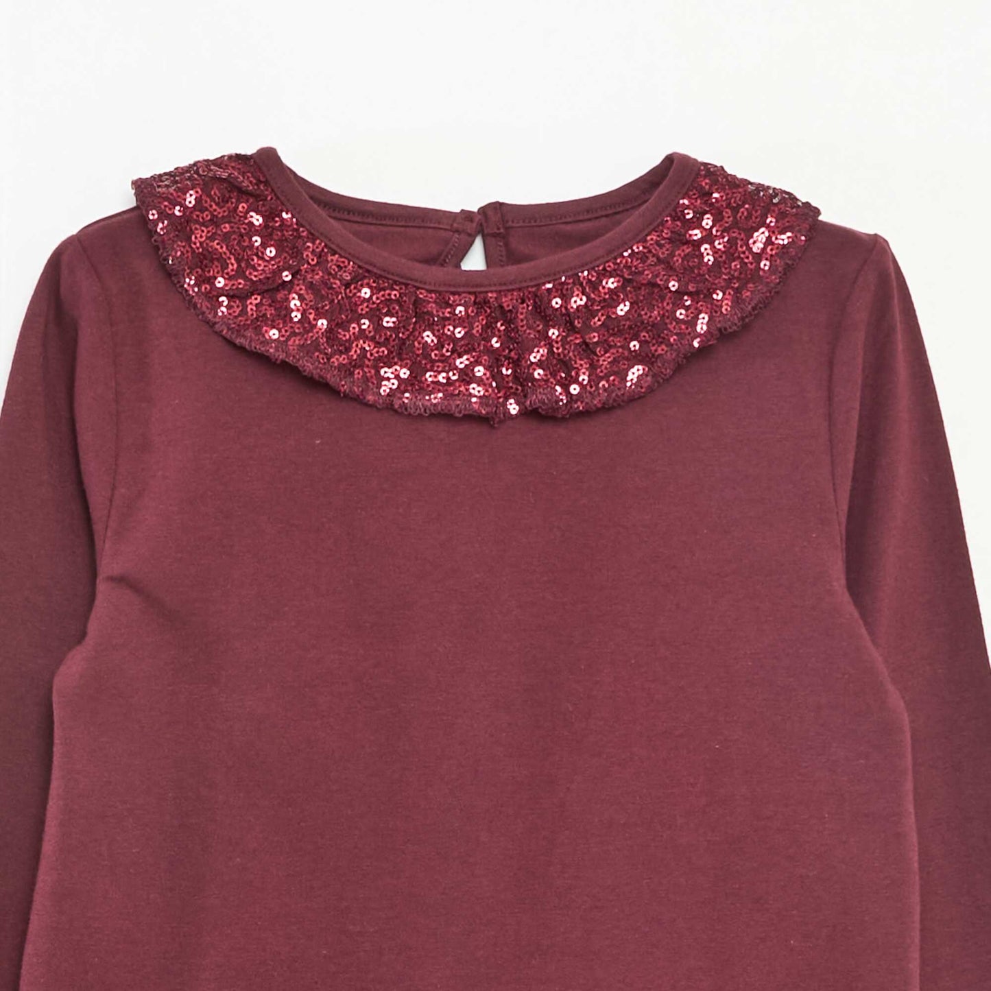 T-shirt grand col volanté avec sequins uni ROUGE