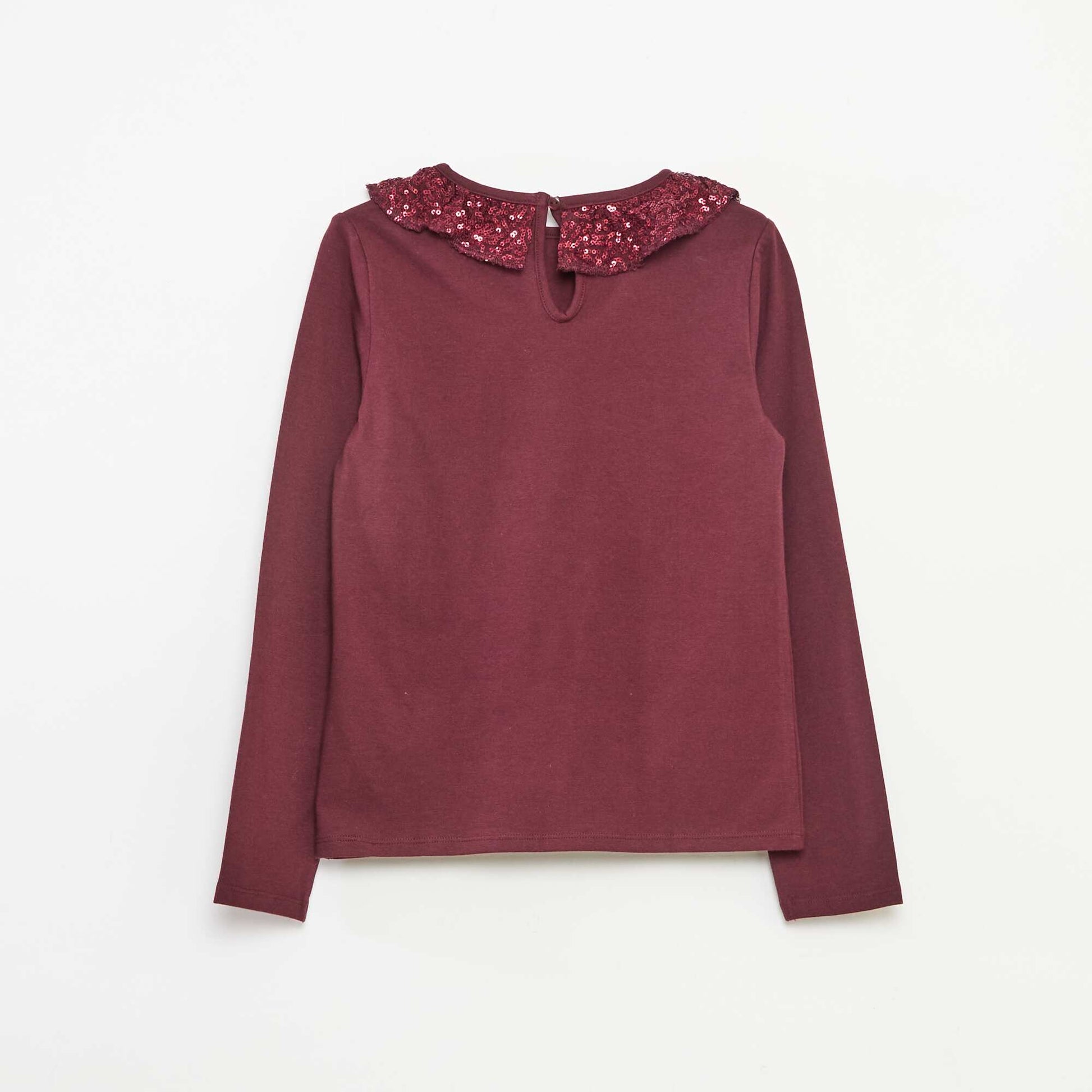 T-shirt grand col volanté avec sequins uni ROUGE