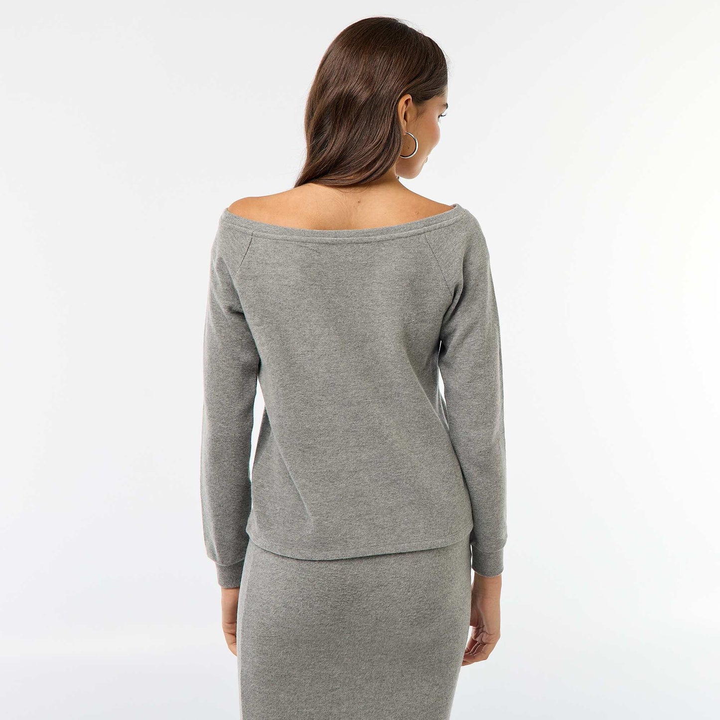 T-shirt en maille doudou avec col bardot GRIS