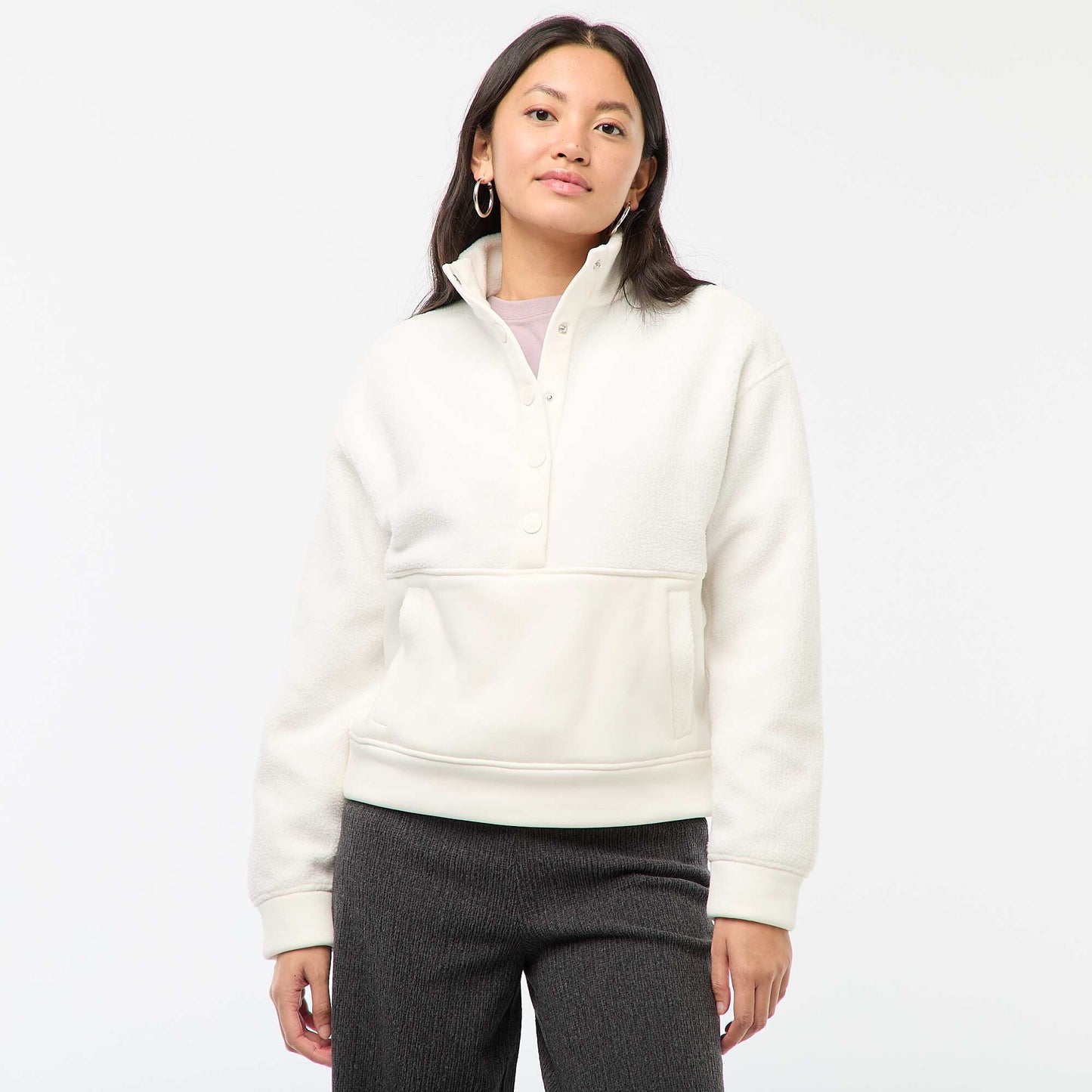 Pull col camionneur en matière effet moutonné BLANC
