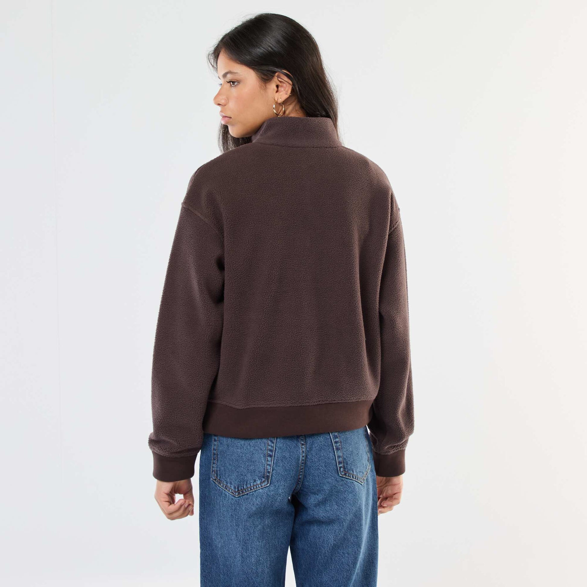 Pull col camionneur en matière effet moutonné MARRON