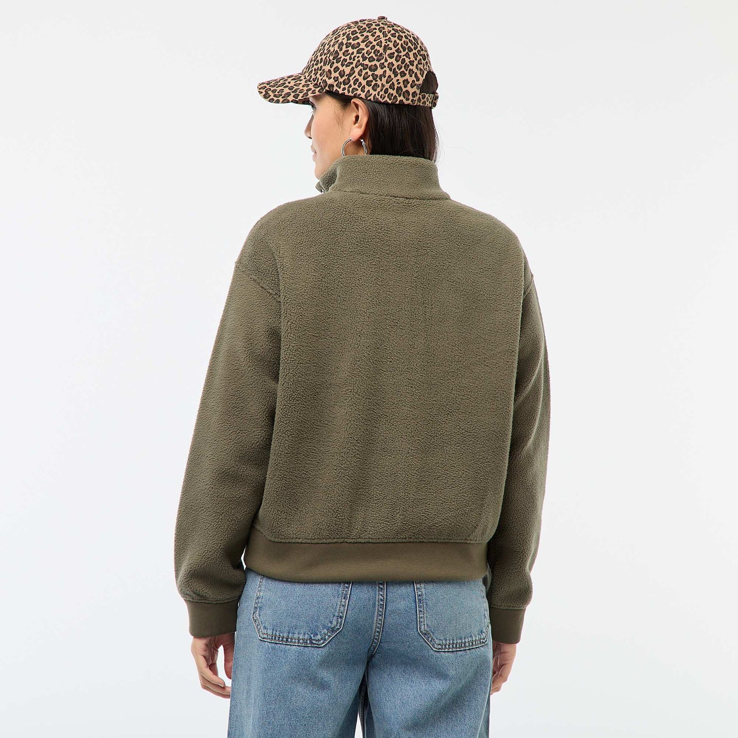 Pull col camionneur en matière effet moutonné KAKI