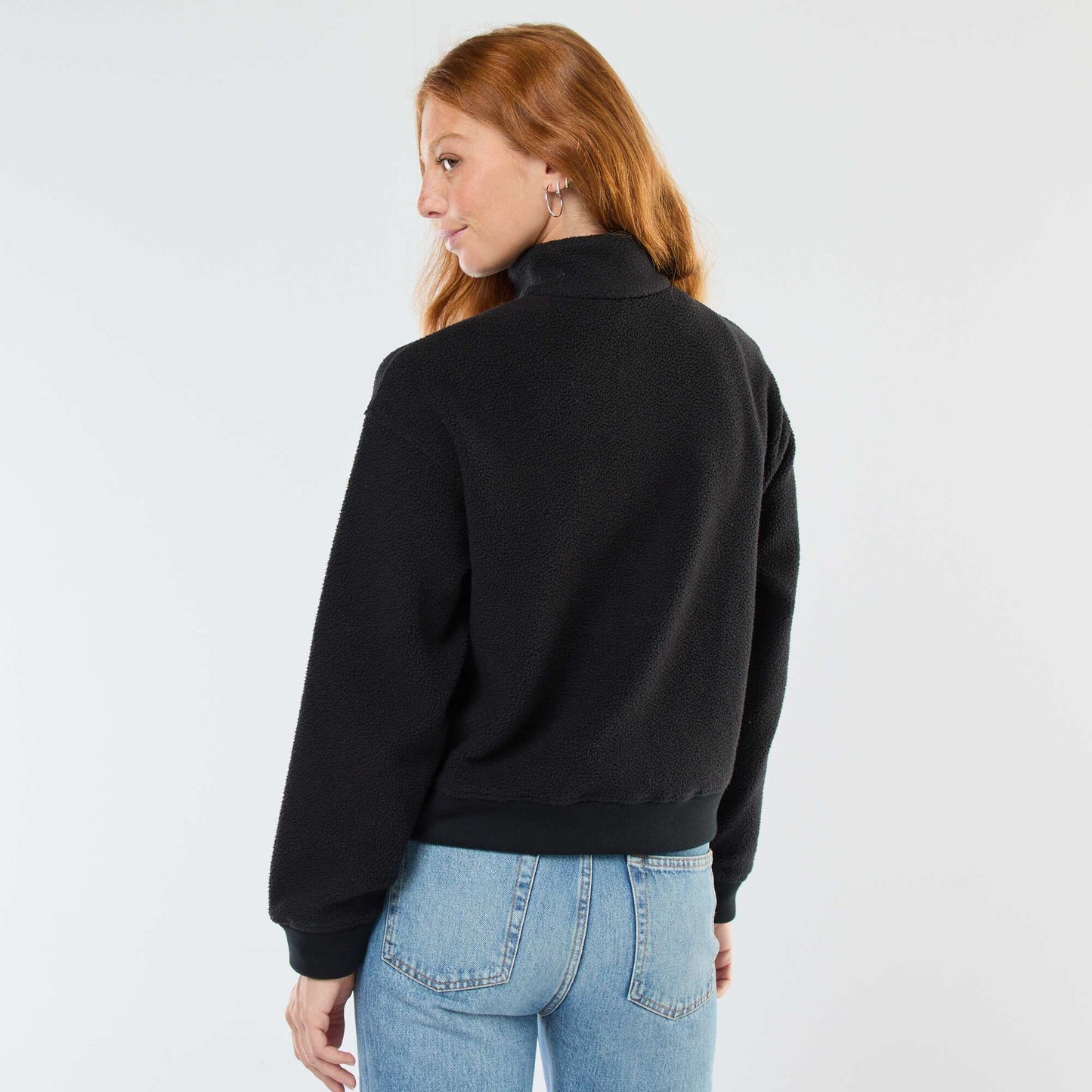 Pull col camionneur en matière effet moutonné NOIR