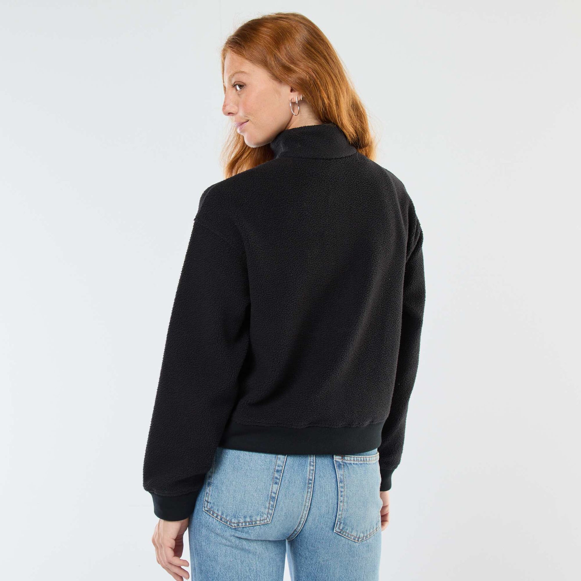Pull col camionneur en matière effet moutonné NOIR