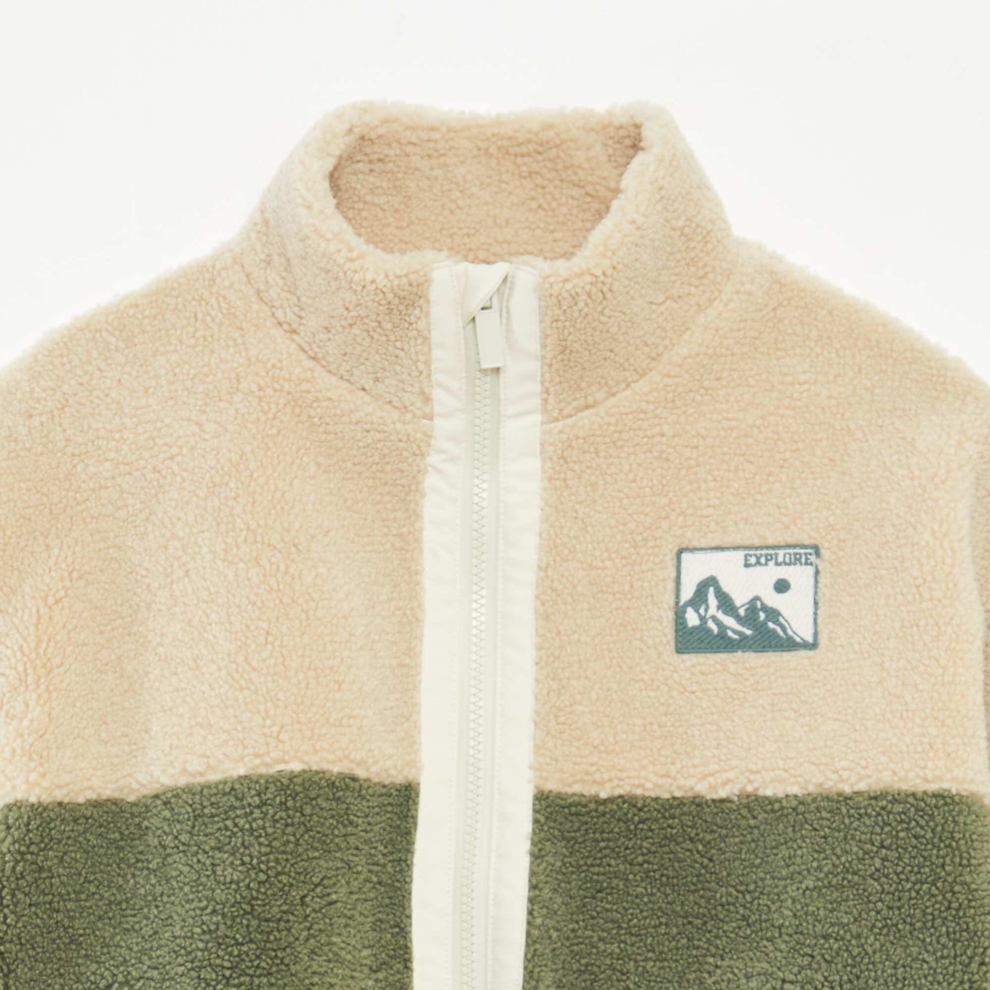 Sweat bicolore en maille bouclette KAKI/BEIGE