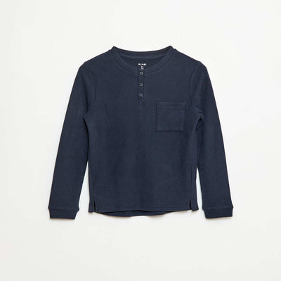 T-shirt en maille doudou avec poche poitrine BLEU