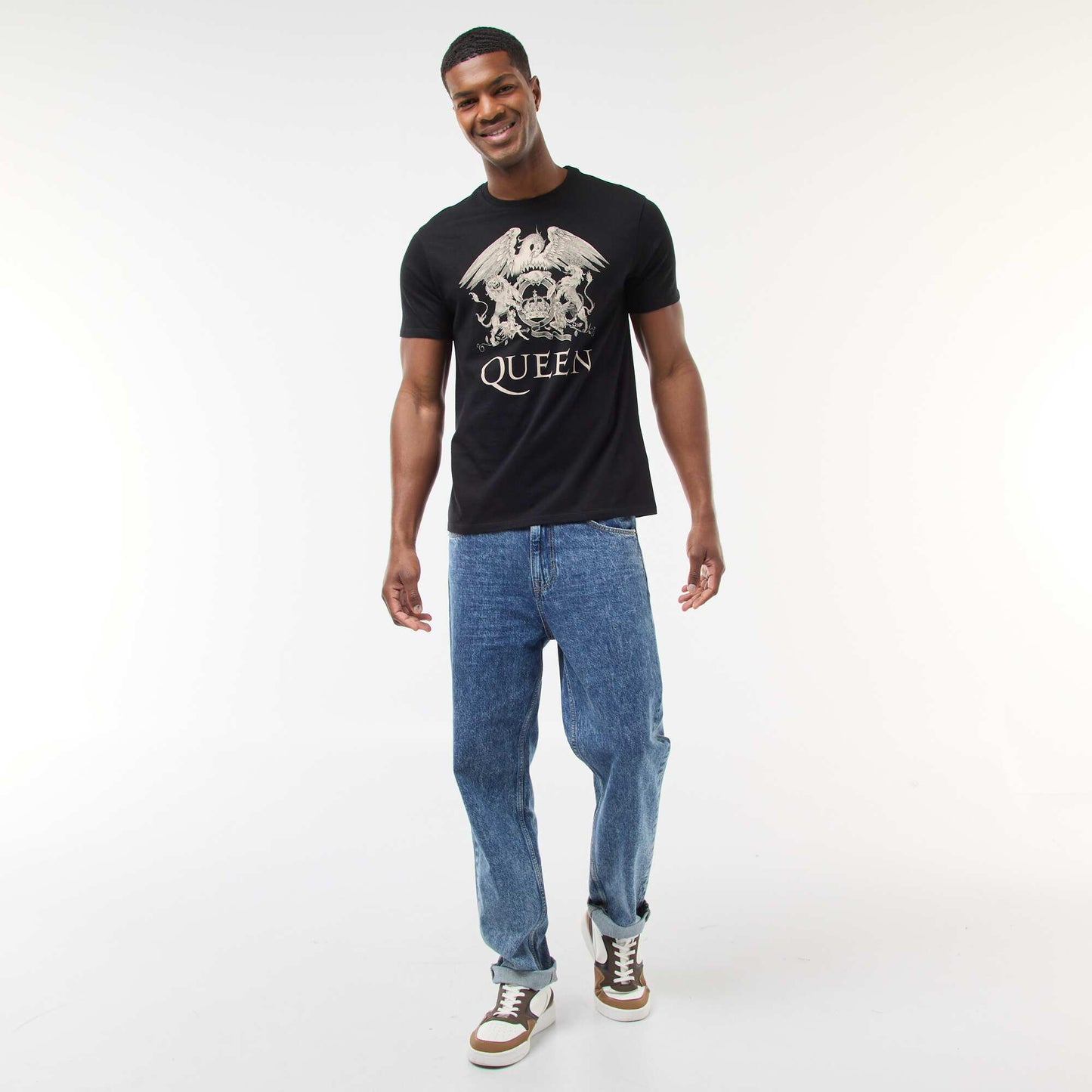 T-shirt imprimé 'Queen' à manches courtes NOIR