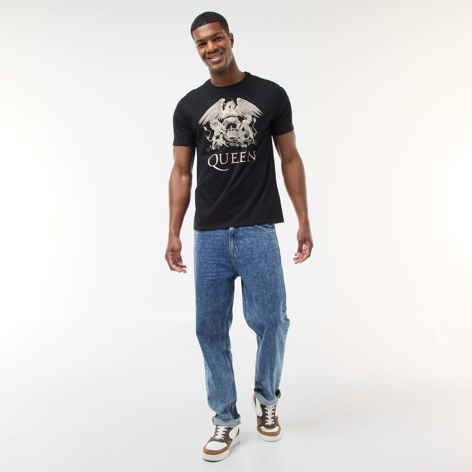 T-shirt imprimé 'Queen' à manches courtes NOIR