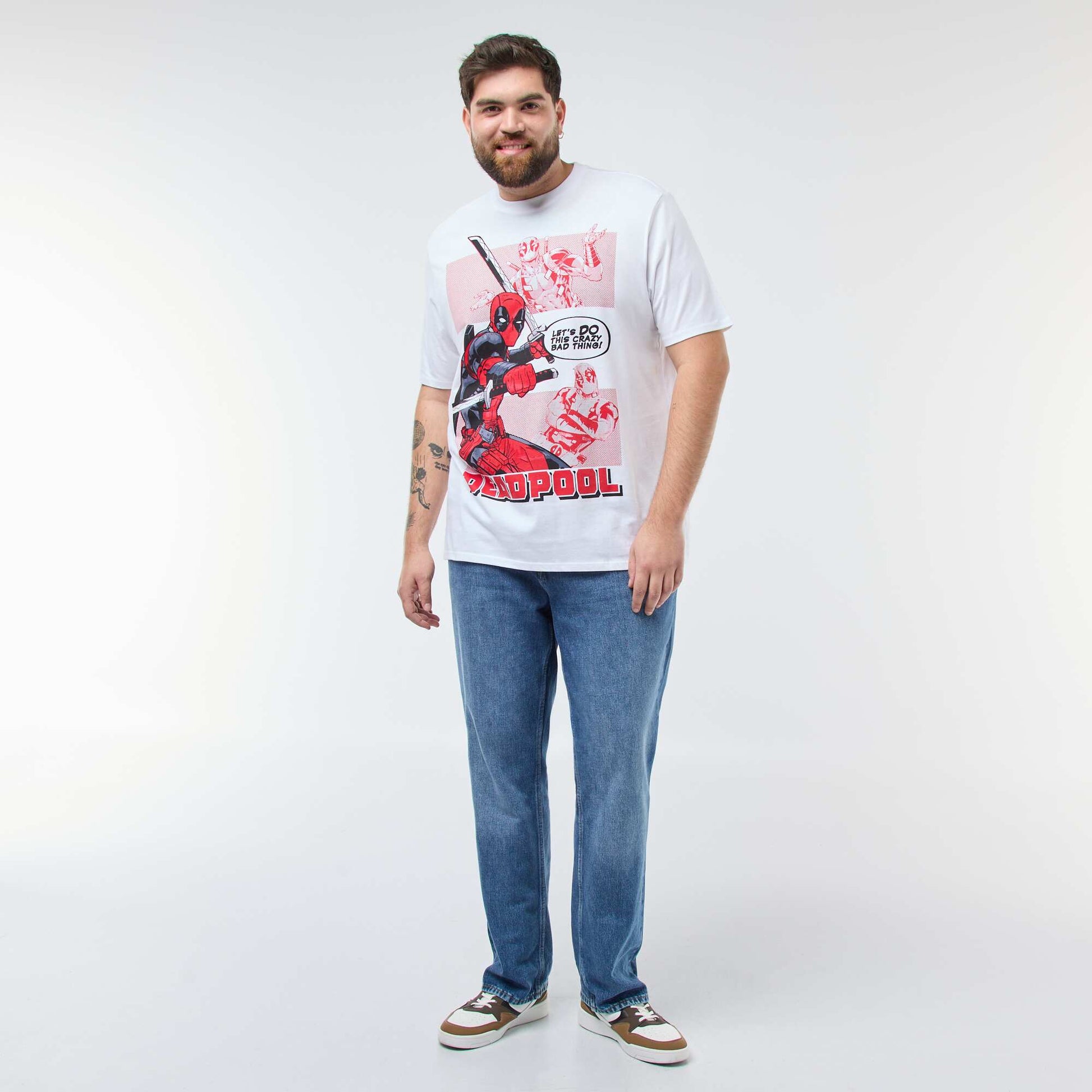 T-shirt imprimé 'Marvel' 'Deadpool' uni BLANC