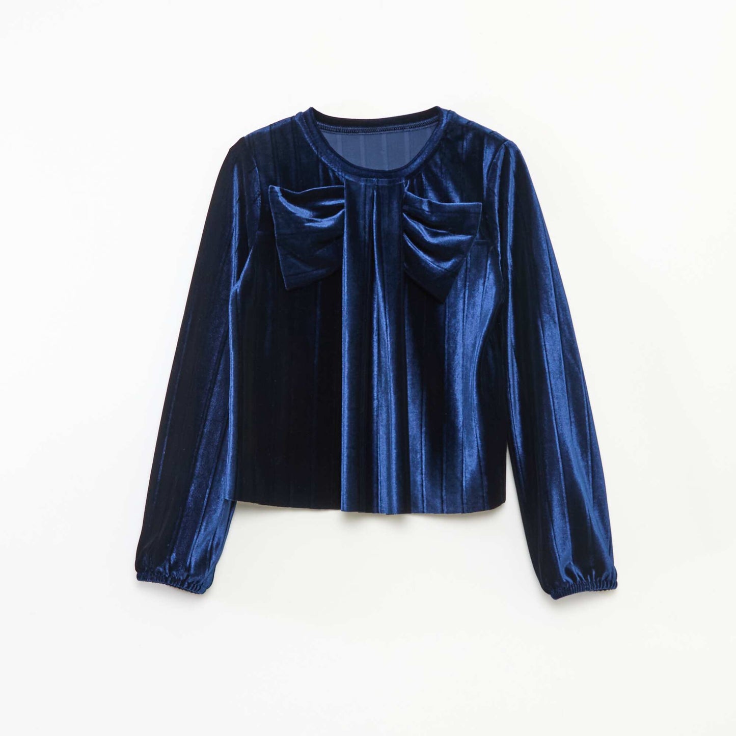 Haut en maille velvet côtelé avec nœud uni BLEU