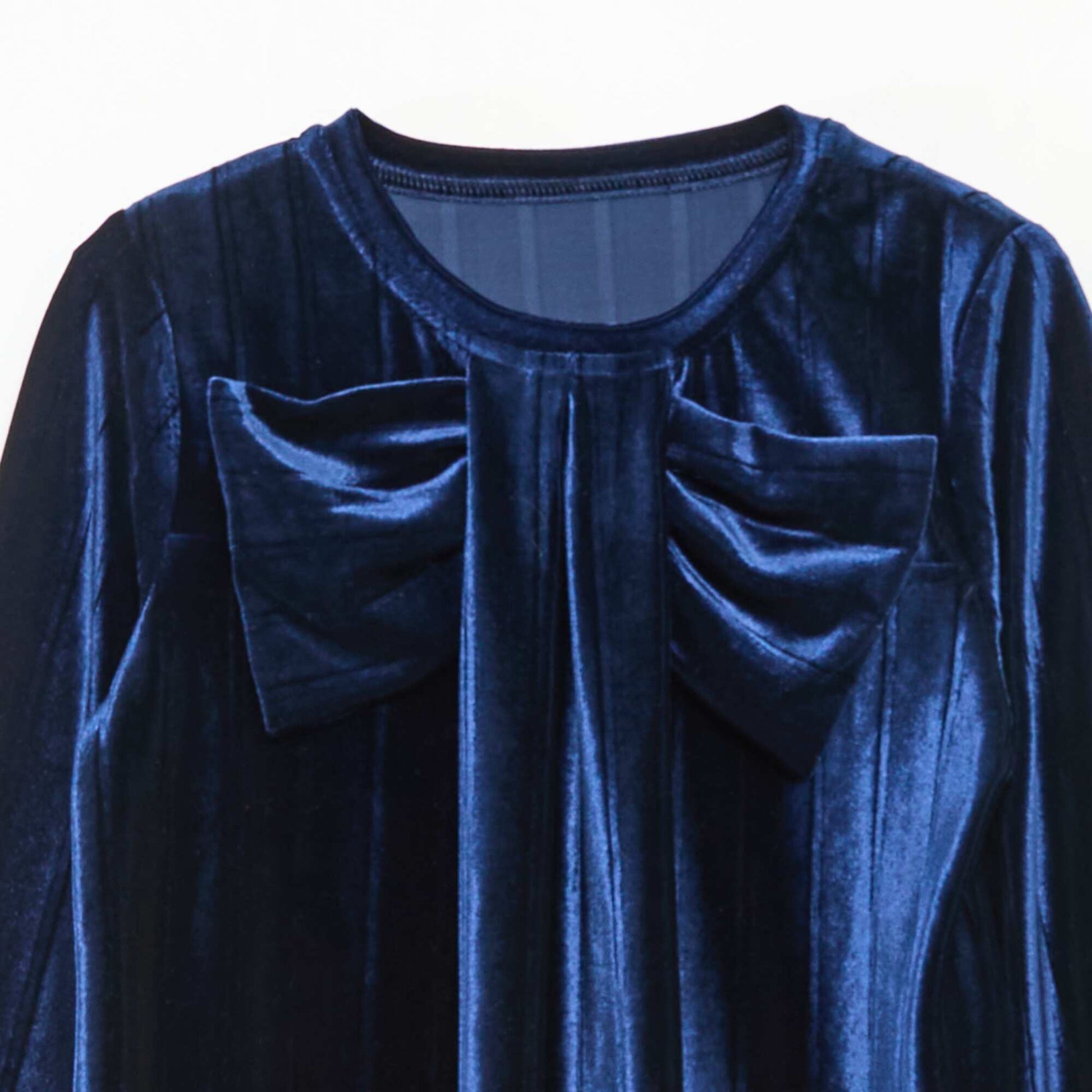 Haut en maille velvet côtelé avec nœud uni BLEU