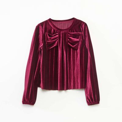Haut en maille velvet côtelé avec nœud uni ROUGE