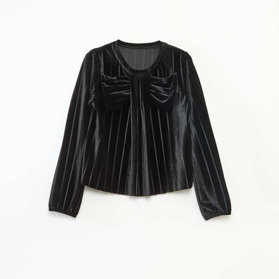 Haut en maille velvet côtelé avec nœud uni NOIR