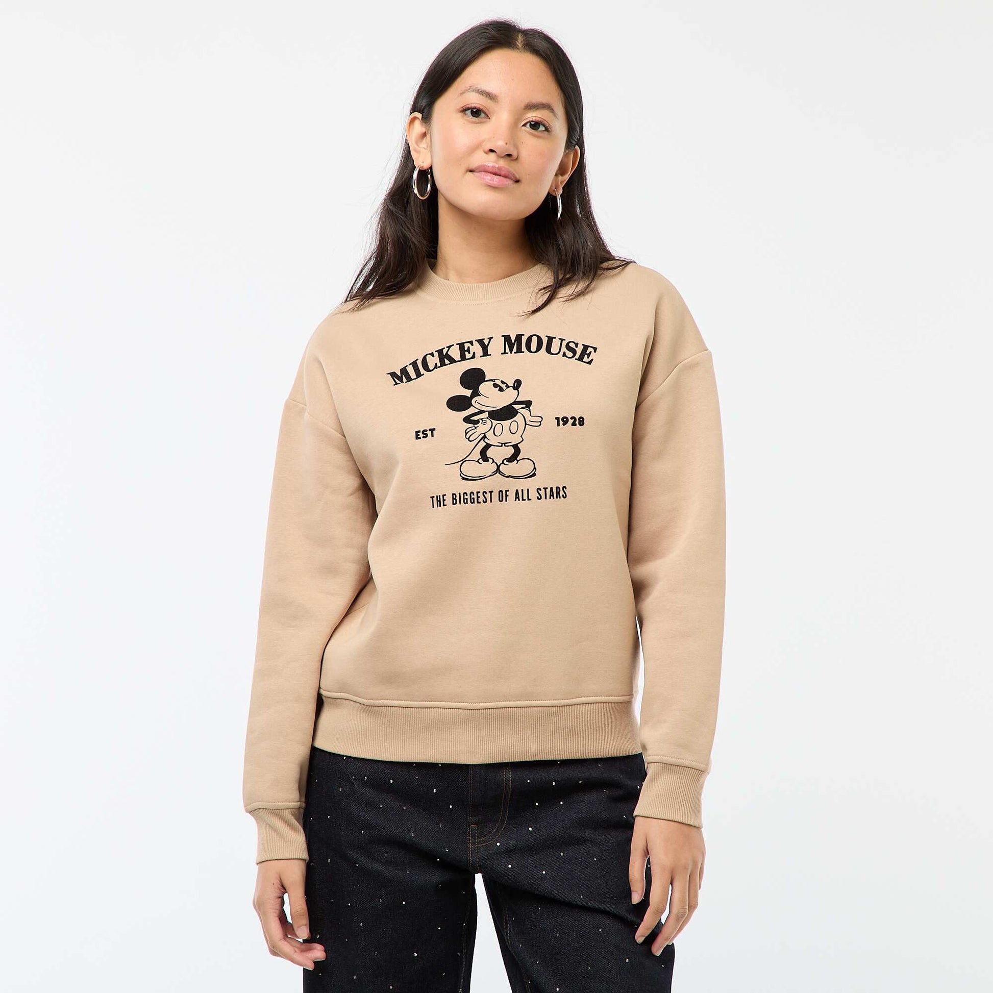 Sweat en molleton imprimé 'Mickey' BEIGE