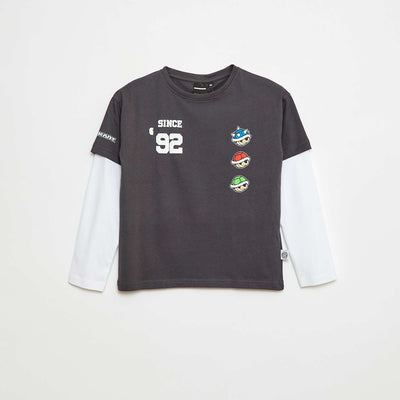 T-shirt doubles manches 'Fashion UK' 'Mario en coton NOIR